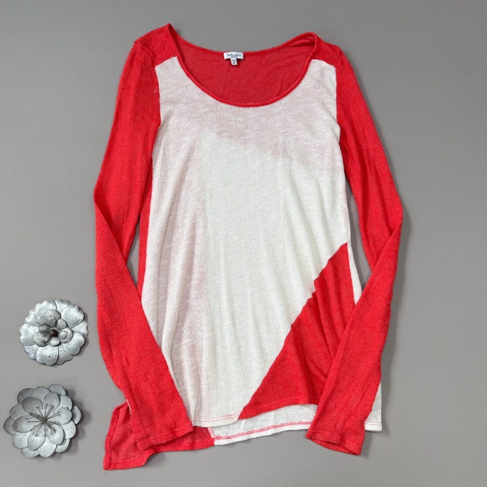 SPLENDID red and cream tunic length sweater, S.